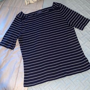 Chaps Classics Boatneck Short Sleeve Navy White Horizontal Stripe Top medium EUC
